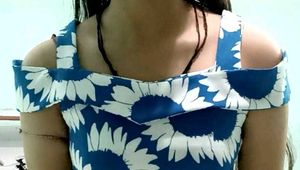 Blue &amp; White Sunflower Print Dress