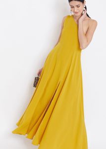 Yellow One-Shoulder Slit Dress