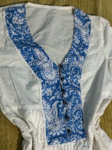 White Kurti with Blue Detail