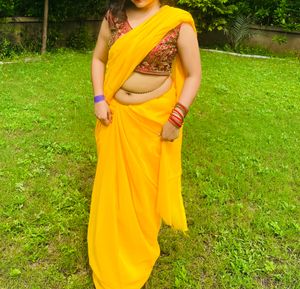 Beautiful Yellow Plain Saree🫶