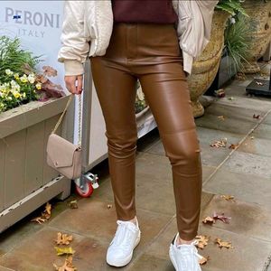 Brown Faux Leather Pants Zara Showroom Condition