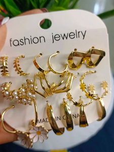 Golden Earrings Pack Of 9