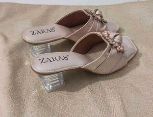 Zaras Embellished Clear Heel Mules