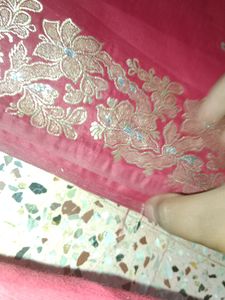 Maroon Colour Saree With Foil Silver Gold Design