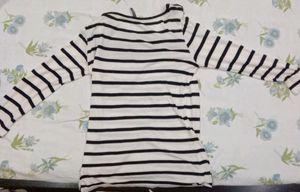 Blue And White Striped Top With Lace