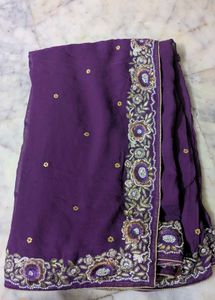 Purple Embroidered dimond work saree