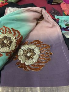 Pure Georgette Saree With Blouse -oil Stains