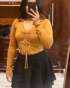 Trendy Mustard tie up Crop Top