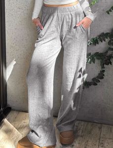 Grey Ribbed Fit And Flare Pants