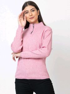 Pink Quarter Zip Knit Sweater