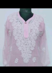 Pink Chikankari Kurti With Inner
