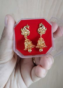 Gold Peacock Jhumka Earrings