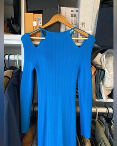 Zara Pointelle Blue Stretch Cold Shoulder Bodycon