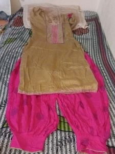Reyon Light Brown Kurti Pink Bottom