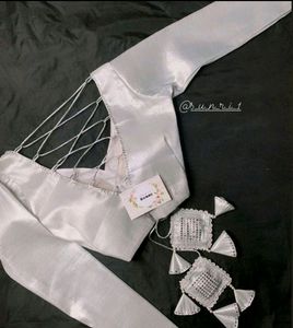 Silk Criss Cross Drawstring Padded Blouse