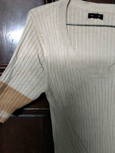 Beige Ribbed Knit Midi BodyCon Dress