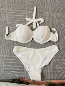 White Textured Bikini Set