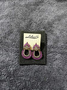 Elegant Purple Stone & Crystal Gold-Plated Earring