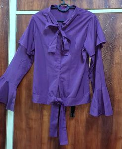 Purple Tie-Neck Blouse