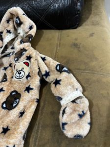 Cute Bear Print Baby Fur Jacket