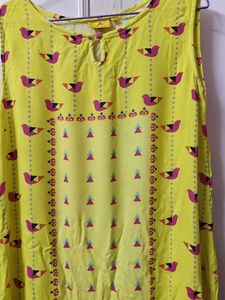Bright Yellow Sleeveless Kurta | Abstract Print |