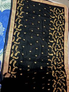 Elegant Black &amp; Gold Embroidered Saree