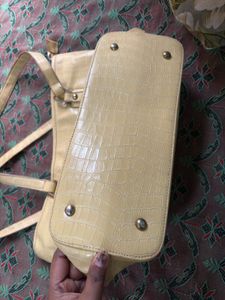 Lino Perros Cream Yellow Textured Handbag