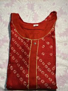 Red Bandhani Print Kurta Xl size