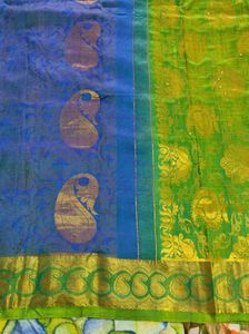 Blue And Green Korvai Kanchipuram Silk Saree