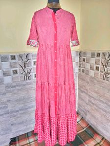 Pink Checkered Maxi Designer Showroom Dress