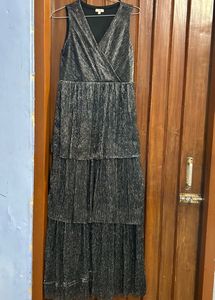 FLARED SHINY PARTY WEAR BLACK DRESS