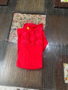 Red Top With Lace Detailed