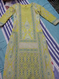 Yellow Printed Straight Kurta