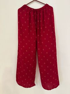Red Printed Wide-Leg Palazzo Pants