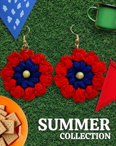 Red & Blue Crochet Flower Earrings