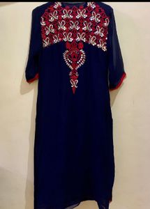 Beautiful Blue Suit With Red Chudidar and Dupatta