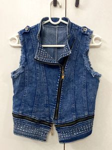 Studded Denim Zipper