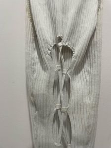 Back Tie Detail High Neck White Ribbed Top