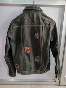 Black Denim Jacket With Sticker Patch