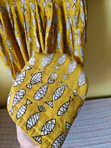 Mustard Fish Print Cotton Dress