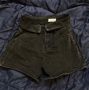 High-Waisted Charcoal Denim Shorts