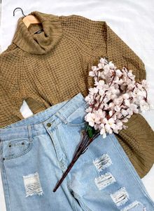 Imported Cozy Turtleneck Knit Sweater A