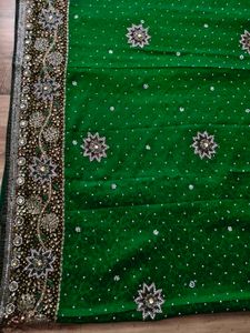 Green heavy party wear  handwork Saree