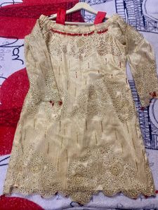 Off shoulder Glittery Golden Partywear Kurti