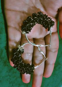 Black Beaded Hoop Earrings