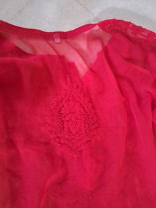 Brand New Red Chikankari Kurta With Mirror Work