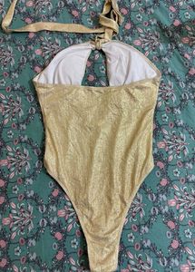 Gold Halter Sexy Bodysuit
