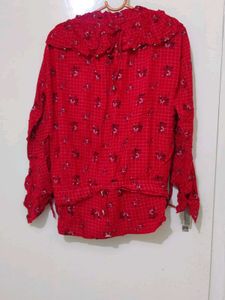 Red Floral Ruffle Top