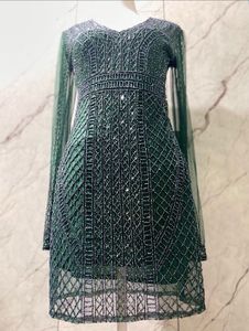 Bottle Green Heavy Work Designer Cocktail Dress