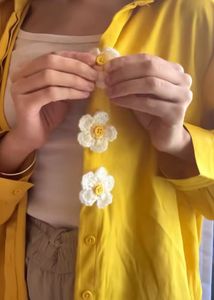 Yellow Floral Button crochet flower 2 peice